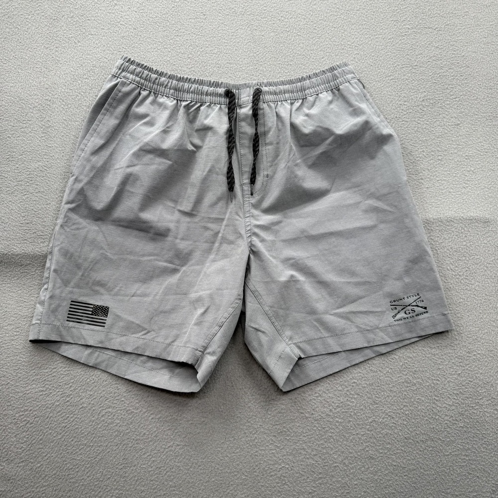 Grunt Style Shorts Mens Large Gray Patriotic Drawstring 7 Inseam Athletic